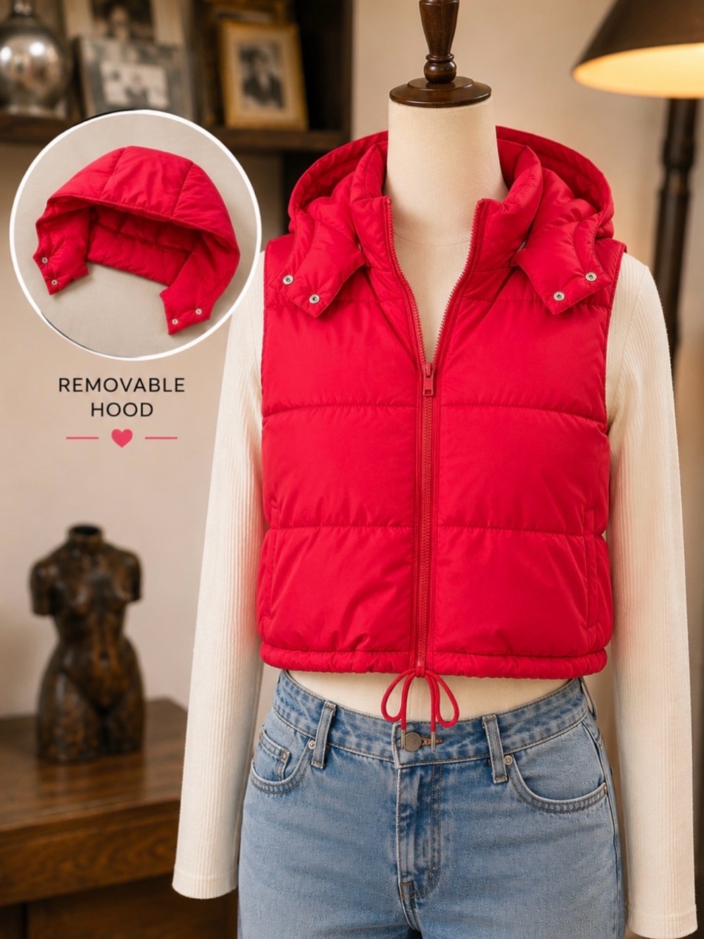 Urban Outfitters Cropped Puffer Vest Removable Hood Size M